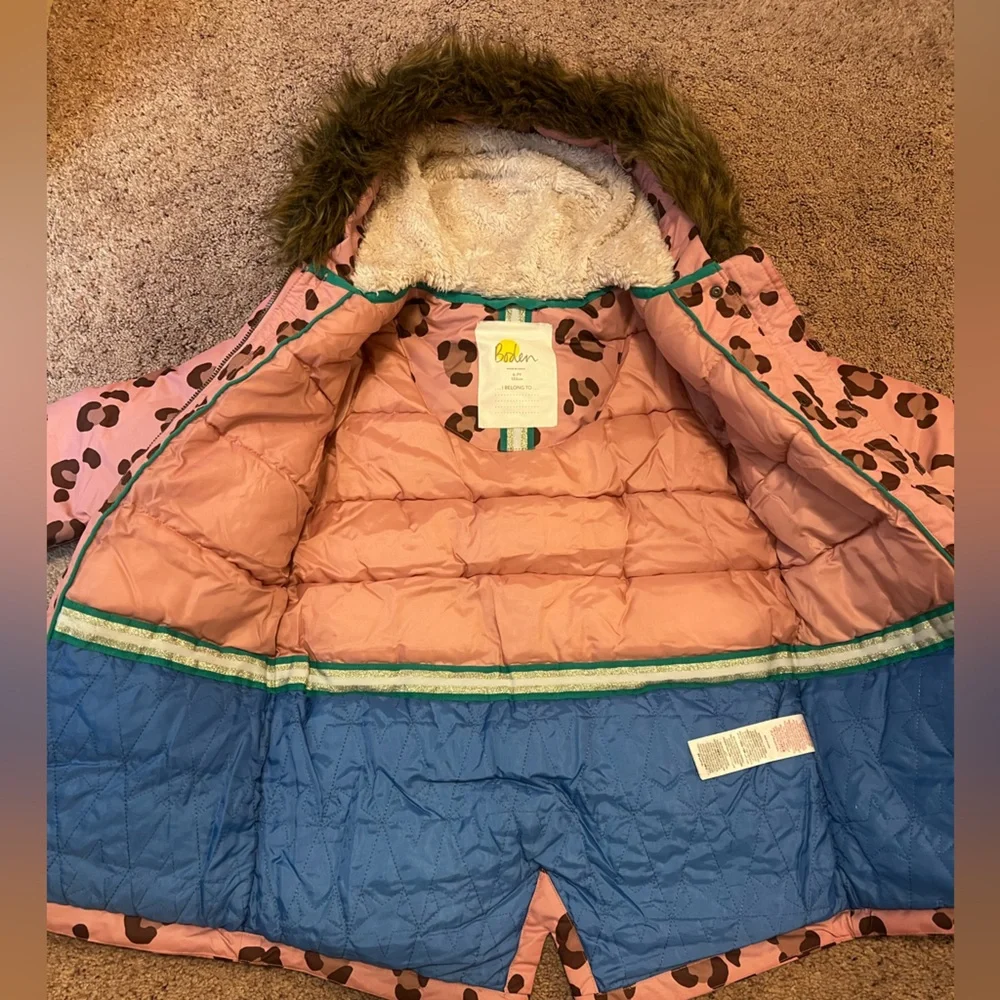 Mini Boden Pink Leopard Print Puffer Jacket Size 6-7 - Picture 5 of 6